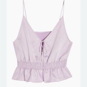 Topshop Lilac Purple Satin Babydoll Spaghetti Strap Shirt Top Peplum Size 2 NWT
